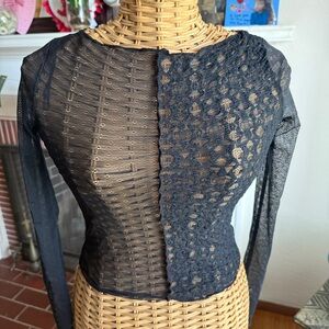 Y2k sheer lace whimsigoth black fairy grunge long sleeve top XSmall